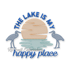 The Lake Is My Happy Place Sketch Style Machine Embroidery Design