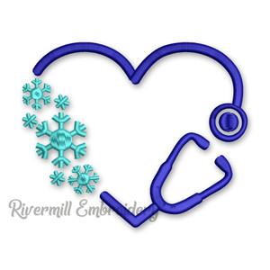 Winter Heart Shaped Stethoscope Monogram or Initial Frame Machine Embroidery Design