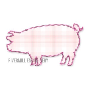 Large Zig Zag Applique Pig Machine Embroidery Design