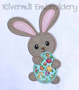 Applique Easter Bunny Holding an Egg Machine Embroidery Design