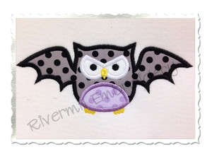Bat Owl Applique Machine Embroidery Design