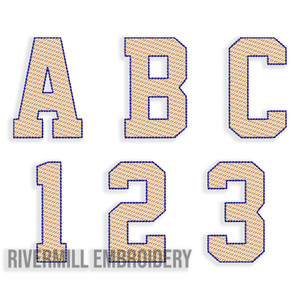 Sketch Style Varsity 2 Color Machine Embroidery Font Alphabet