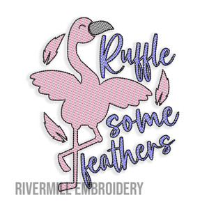 Ruffle Some Feathers Sketch Machine Embroidery Design Flamingo