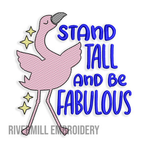 Stand Tall & Be Fabulous Sketch Machine Embroidery Design Flamingo