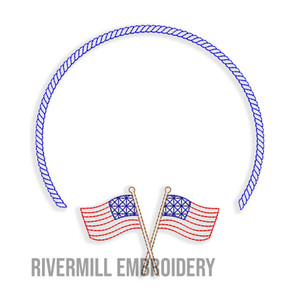 Crossed American Flags Frame Machine Embroidery Design #2