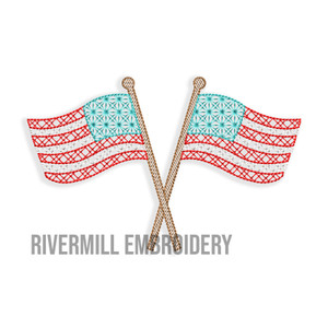 Crossed American Flags Machine Embroidery Design #2