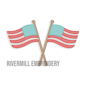 Crossed American Flags Machine Embroidery Design