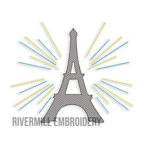 Vintage Style Eiffel Tower Silhouette With Starburst Machine Embroidery Design