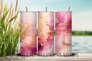 Pink & Gold Alcohol Ink 20oz Skinny Tumbler Wrap PNG