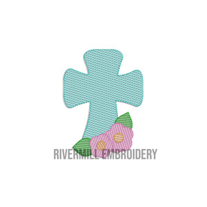 Mini Sketch Cross With Flowers Machine Embroidery Design
