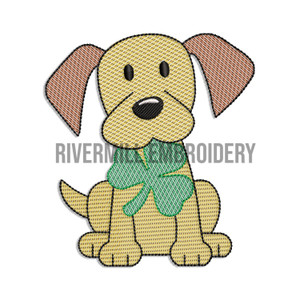 Small Sketch Puppy Holding a Shamrock Machine Embroidery Design