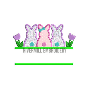 Applique Girl Bunny Trio Machine Embroidery Design