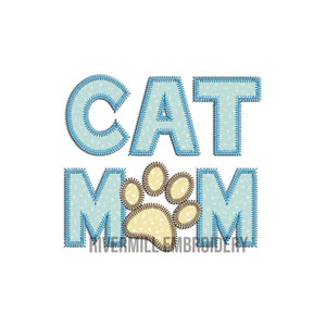 Zig Zag Applique Cat Mom Machine Embroidery Design