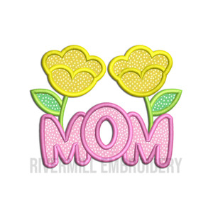 Applique Mom With Flowers Machine Embroidery Design