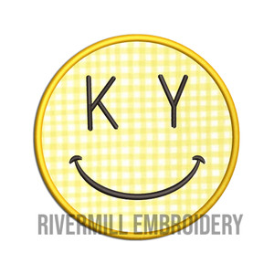 Applique Smiley Face With KY Kentucky for Eyes Machine Embroidery Design