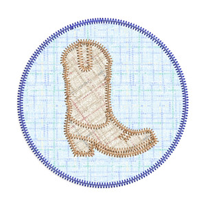 Zig Zag Applique Cowboy Boot In a Circle Machine Embroidery Design