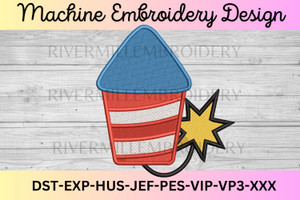 Red White & Blue Firecracker Firework Machine Embroidery Design