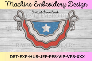 Red White & Blue Banner Machine Embroidery Design