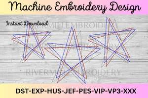 Bean Stitch Three Color Star Outline Embroidery Design