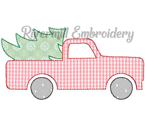 Raggy Applique Truck w/ Christmas Tree (#2) Machine Embroidery Design