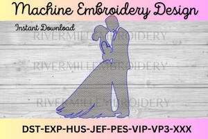 Bride & Groom Sketch Style Silhouette Machine Embroidery Design
