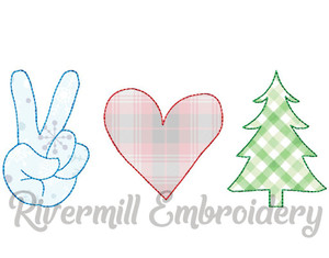 Raggy Applique Peace Love Christmas Machine Embroidery Design