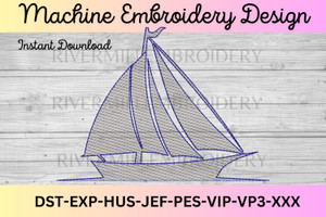 Sketch Sail Boat Machine Embroidery Design