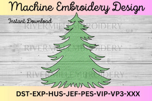 Small Sketch Christmas Tree Machine Embroidery Design