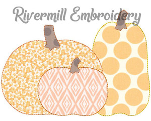 Raggy Applique Pumpkin Trio Machine Embroidery Design