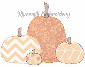 Raggy Applique Group of 4 Pumpkins Machine Embroidery Design