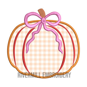 Pumpkin With a Bow Applique Machine Embroidery Design