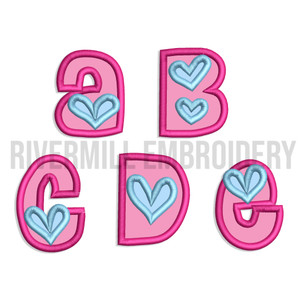 2 Inch Size Hearts Applique Machine Embroidery Alphabet