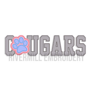 Raggy Applique Cougars with a Paw Print Machine Embroidery Design
