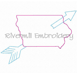 Raggy Applique Iowa With An Arrow Machine Embroidery Design