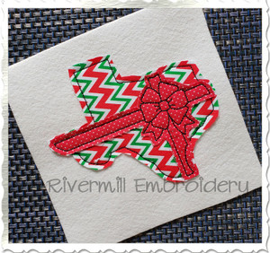 Texas With A Bow Raggy Applique Machine Embroidery Design