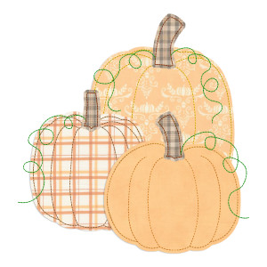 Raggy Applique Pumpkin Trio Machine Embroidery Design #2