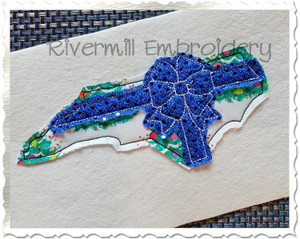 North Carolina With A Bow Raggy Applique Machine Embroidery Design
