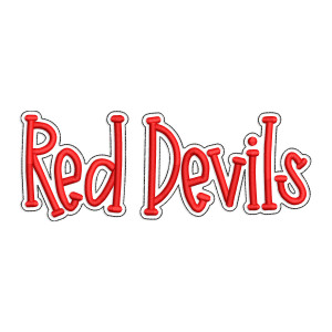 Red Devils with a Bean Stitch Outline Machine Embroidery Design