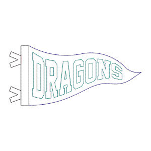 Dragons Wavy Pennant Flag Bean Stitch Raggy Applique Machine Embroidery Design