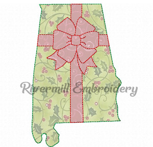 Alabama With A Bow Raggy Applique Machine Embroidery Design