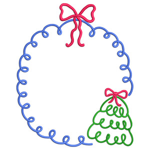 Christmas Doodle Monogram or Initial Frame with Bows Machine Embroidery Design