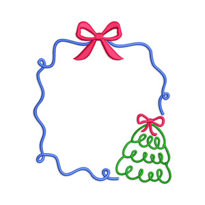 Christmas Doodle Monogram or Initial Frame with Bows Machine Embroidery Design #2