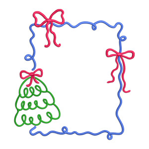 Christmas Doodle Monogram or Initial Frame with Bows Machine Embroidery Design #3