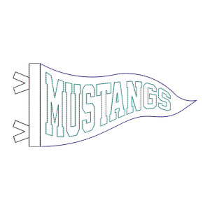 Mustangs Wavy Pennant Flag Bean Stitch Raggy Applique Machine Embroidery Design