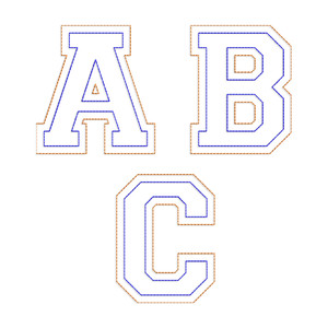 XL Large Raggy Double Applique Varsity (Style 2) Machine Embroidery Alphabet Font