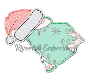 South Carolina w/ Santa Hat Raggy Applique Machine Embroidery Design