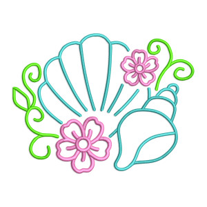 Seashells with Flowers Machine Embroidery Design