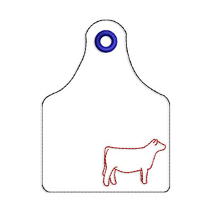 ITH Ear Tag Shaped Bag Tag with Show Heifer Cow Machine Embroidery Design