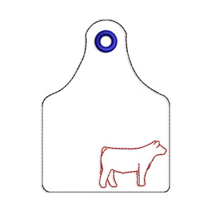 ITH Ear Tag Shaped Bag Tag with Show Steer Machine Embroidery Design