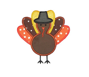 Applique Thanksgiving Turkey With Pilgrim Hat Machine Embroidery Design